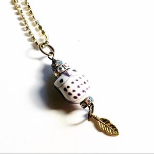 Handmade Rhinestoned Glass Owl Necklace by McGlamorous Purple Rust Green Pink